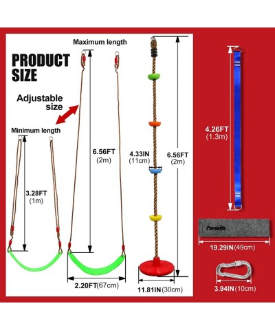 Tree Swing Climbing Rope 2 Pack Multicolor with Platforms Red Disc Swings Seat - Outdoor Playground Set Accessories Tree Hous...