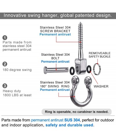 Set of 2 Permanent Antirust Stainless Steel 304 Screw Bracket Heavy Duty Swing Hanger 1800LB Capacity Indoor Outdoor Playgrou...