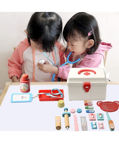 Doctor Pretend Play Set Wood Toys with Medical Kit Storage Aid Box for Kids Stethoscope Red Cross Party Role Playset Educatio...