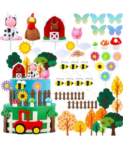 47 Pieces Farm Animal Cake Toppers Set Farmhouse Birthday Topper Decoration Clay Cow Cupcake Rural Decor for Baby Shower Them...