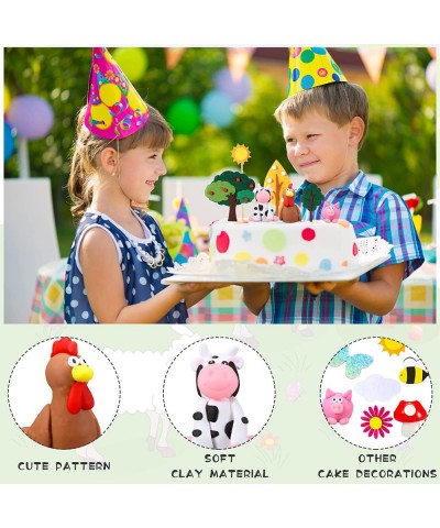 47 Pieces Farm Animal Cake Toppers Set Farmhouse Birthday Topper Decoration Clay Cow Cupcake Rural Decor for Baby Shower Them...