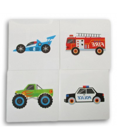 Cars and Trucks Party Favors - Temporary Tattoos - Monster Truck Racecar Fire Truck Police Car - 24 Cute Square Tattoos $14.0...