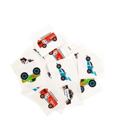 Cars and Trucks Party Favors - Temporary Tattoos - Monster Truck Racecar Fire Truck Police Car - 24 Cute Square Tattoos $14.0...