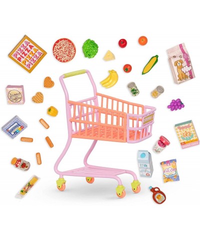 – Shopping Cart Playset – Pink & Purple Rolling Grocery Cart – Play Food Pizza Ice Cream and Fruit – 14” Doll Accessories – T...