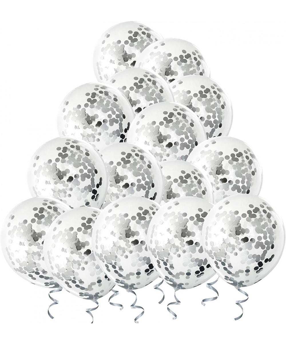 Silver Confetti Balloons 24 Pcs Thickened 12 Inch Clear Latex Balloon with Confetti Inside for Graduation Decorations Engagem...