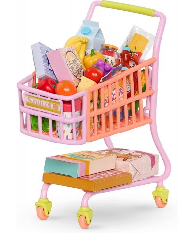 – Shopping Cart Playset – Pink & Purple Rolling Grocery Cart – Play Food Pizza Ice Cream and Fruit – 14” Doll Accessories – T...