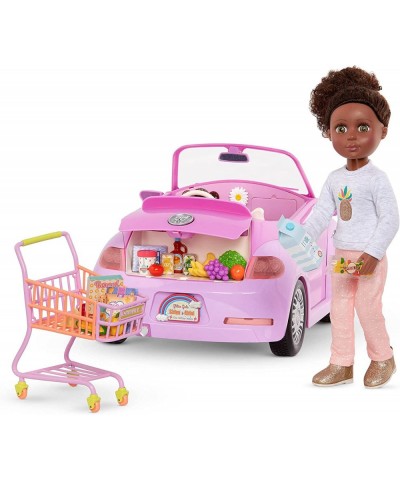 – Shopping Cart Playset – Pink & Purple Rolling Grocery Cart – Play Food Pizza Ice Cream and Fruit – 14” Doll Accessories – T...