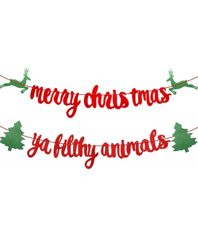 Red Glittery Merry Christmas Banner Merry Christmas Ya Filthy Animal Banner Christmas Party Holiday Ugly Sweater Christmas Pa...