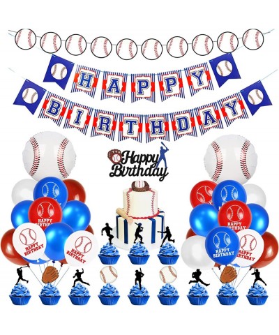 53 PCS Baseball Party Decorations Baseball Party Supplies Including Happy Birthday Banner Balloons and Baseball cake toppers ...