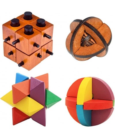 4 Pack Wooden 3D Puzzle Games Set Brain Teasers Game Wood Snake Cube Magic Cube Magic Ball Intellectual Removing Assembling G...