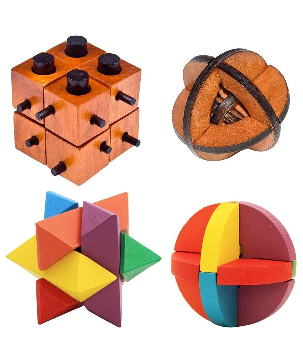 4 Pack Wooden 3D Puzzle Games Set Brain Teasers Game Wood Snake Cube Magic Cube Magic Ball Intellectual Removing Assembling G...