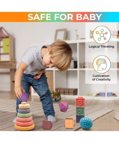 Baby Stacking and Nesting Toy Set – Soft Stack Rings Educational Building Blocks and Sensory Balls Squeeze and Learning Toys ...