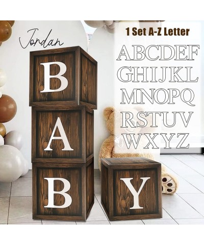 Wood Grain Baby Shower Balloon Boxes 4 Pcs Brown BABY Balloon Boxes with 30 Letter (A-Z + BABY) Wood Grain Printed for Bear B...