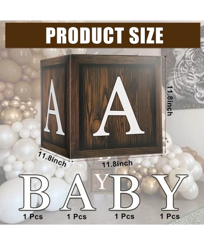 Wood Grain Baby Shower Balloon Boxes 4 Pcs Brown BABY Balloon Boxes with 30 Letter (A-Z + BABY) Wood Grain Printed for Bear B...