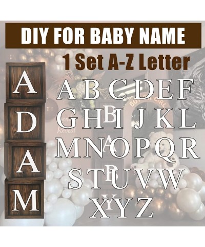 Wood Grain Baby Shower Balloon Boxes 4 Pcs Brown BABY Balloon Boxes with 30 Letter (A-Z + BABY) Wood Grain Printed for Bear B...