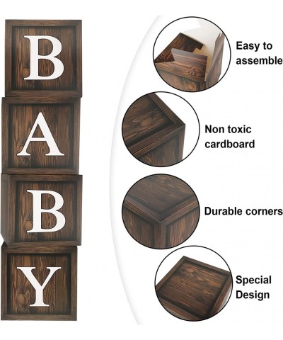 Wood Grain Baby Shower Balloon Boxes 4 Pcs Brown BABY Balloon Boxes with 30 Letter (A-Z + BABY) Wood Grain Printed for Bear B...