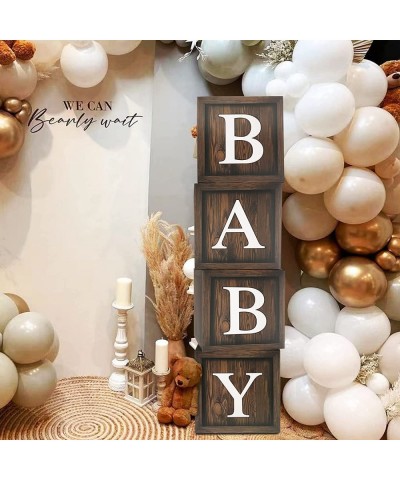 Wood Grain Baby Shower Balloon Boxes 4 Pcs Brown BABY Balloon Boxes with 30 Letter (A-Z + BABY) Wood Grain Printed for Bear B...