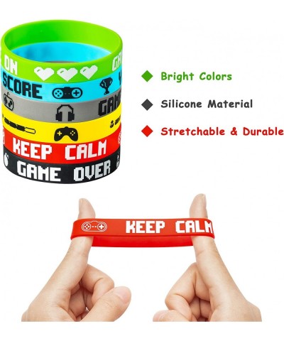 24 Pcs Video Game Party Favor Include Game Handle Keychains and Rubber Bracelets Inspired Silicone Wristbands Key Ring Pendan...