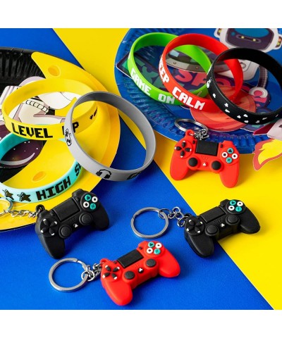 24 Pcs Video Game Party Favor Include Game Handle Keychains and Rubber Bracelets Inspired Silicone Wristbands Key Ring Pendan...