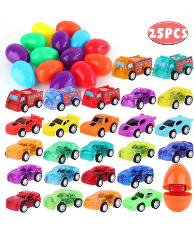 26 Packs Easter Eggs with 26 Assorted Pull Back Race Cars and Fire Engine Trucks for Kids Easter Egg Hunt Games or Easter Bas...