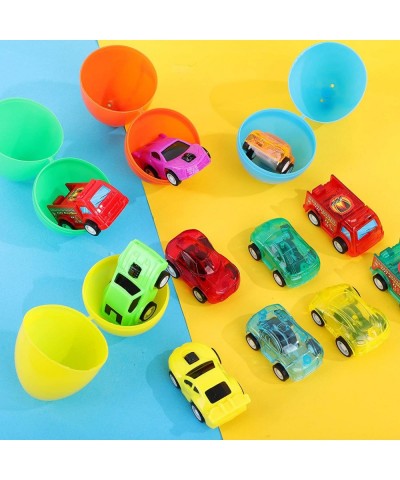 26 Packs Easter Eggs with 26 Assorted Pull Back Race Cars and Fire Engine Trucks for Kids Easter Egg Hunt Games or Easter Bas...