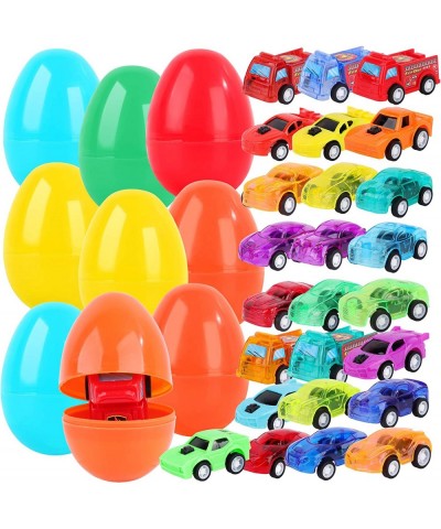 26 Packs Easter Eggs with 26 Assorted Pull Back Race Cars and Fire Engine Trucks for Kids Easter Egg Hunt Games or Easter Bas...