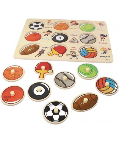 1 Set Wooden Shape Match Puzzles Sports Ball Sorting Puzzles Peg Board Toys Early Developmental Toy Montessori Toy for Toddle...