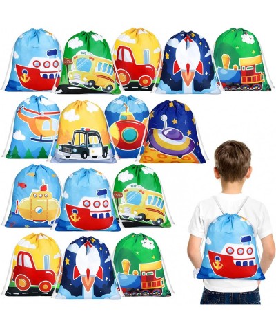 20 Pieces Kids Transportation Drawstring Bags Car Bus Train Plane Ship Sack Backpack Candy Goodies Gift Bags Transportation P...