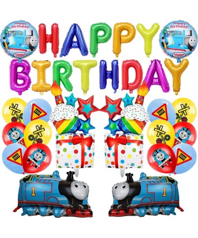 19Pcs Cartoon Train Theme Birthday Party Supplies and Decorations Sets for Boys Kids with Happy Birthday Banners Cake Topper ...