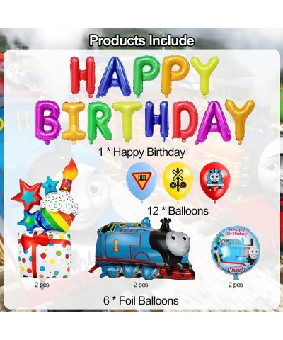 19Pcs Cartoon Train Theme Birthday Party Supplies and Decorations Sets for Boys Kids with Happy Birthday Banners Cake Topper ...