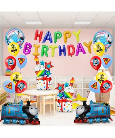 19Pcs Cartoon Train Theme Birthday Party Supplies and Decorations Sets for Boys Kids with Happy Birthday Banners Cake Topper ...