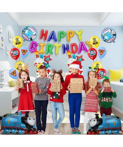 19Pcs Cartoon Train Theme Birthday Party Supplies and Decorations Sets for Boys Kids with Happy Birthday Banners Cake Topper ...