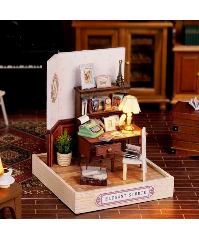 Dollhouse DIY Miniature Wooden Furniture Kit Mini Handmade Doll House Wood Mini Model with Dust Cover & LED 1:24 Scale Creati...