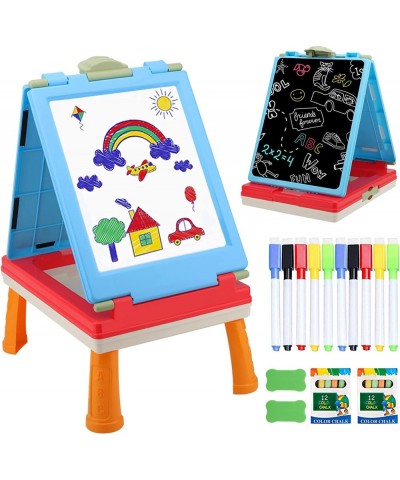 Table Art Easel for Kids Double Sided Foldable Tabletop Drawing Easels Chalkboard Desk with Graffiti and Board Game Accessori...