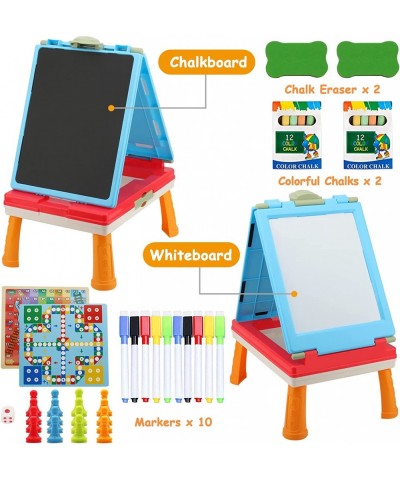 Table Art Easel for Kids Double Sided Foldable Tabletop Drawing Easels Chalkboard Desk with Graffiti and Board Game Accessori...