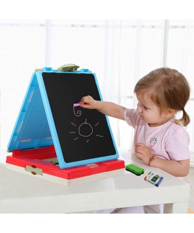 Table Art Easel for Kids Double Sided Foldable Tabletop Drawing Easels Chalkboard Desk with Graffiti and Board Game Accessori...