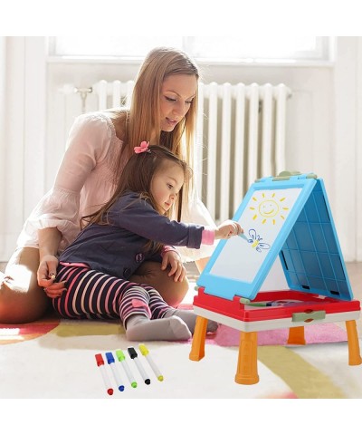 Table Art Easel for Kids Double Sided Foldable Tabletop Drawing Easels Chalkboard Desk with Graffiti and Board Game Accessori...