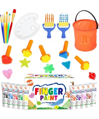 Early Learning Kids Paint Kit Washable Finger Paints with Assorted Painting Brushes Stamps Sponges Palette for Toddlers Child...