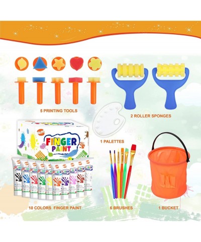 Early Learning Kids Paint Kit Washable Finger Paints with Assorted Painting Brushes Stamps Sponges Palette for Toddlers Child...