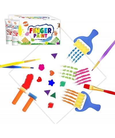 Early Learning Kids Paint Kit Washable Finger Paints with Assorted Painting Brushes Stamps Sponges Palette for Toddlers Child...