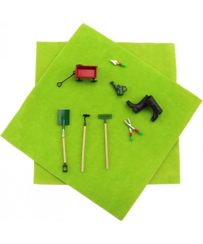 10 Pcs Mini House Miniature Fairy Garden Farming Tools Artificial Garden Grass Mat Set for 1:12 Scale DIY Miniature Garden Sc...